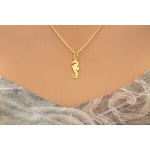 Flat Seahorse with 24K Gold Plated Necklace